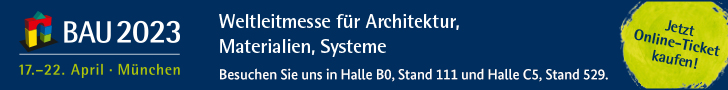Banner mit Informationen zur Datum und zum möglichen Standbesuchen auf der Bau 2023 in München