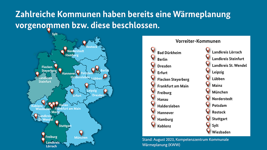 Auflistung der Kommunen in Deutschland die bereits eine Wärmeplanung vorgenommen bzw. diese beschlossen haben.